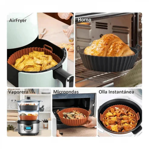 6 Bandejas de Silicona para Freidora de Aire (Colores Variados) + 50 Papeles de Horno de 20 × 20 cm Gratis