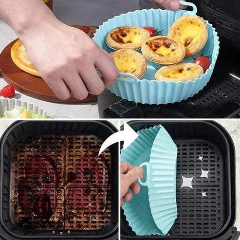 6 Bandejas de Silicona para Freidora de Aire (Colores Variados) + 50 Papeles de Horno de 20 × 20 cm Gratis
