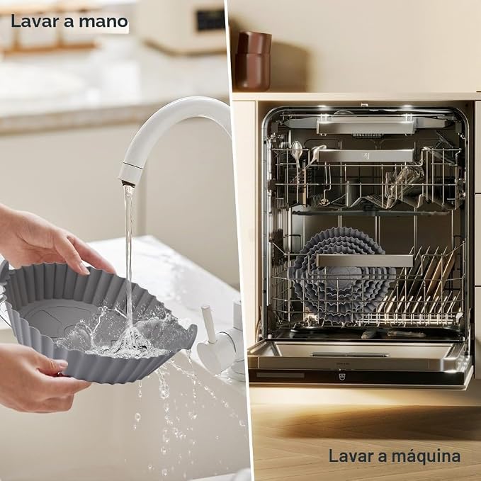 6 Bandejas de Silicona para Freidora de Aire (Colores Variados) + 50 Papeles de Horno de 20 × 20 cm Gratis