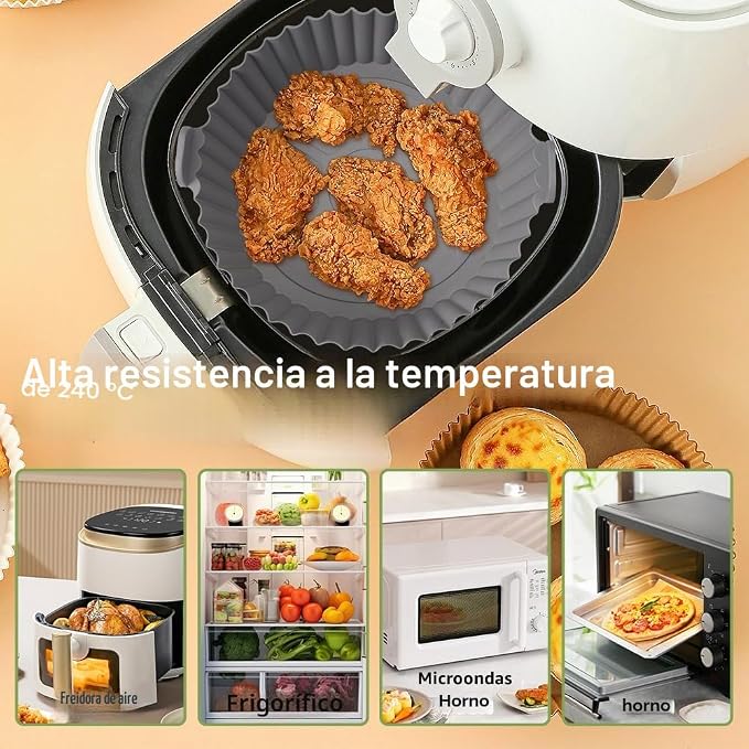 6 Bandejas de Silicona para Freidora de Aire (Colores Variados) + 50 Papeles de Horno de 20 × 20 cm Gratis