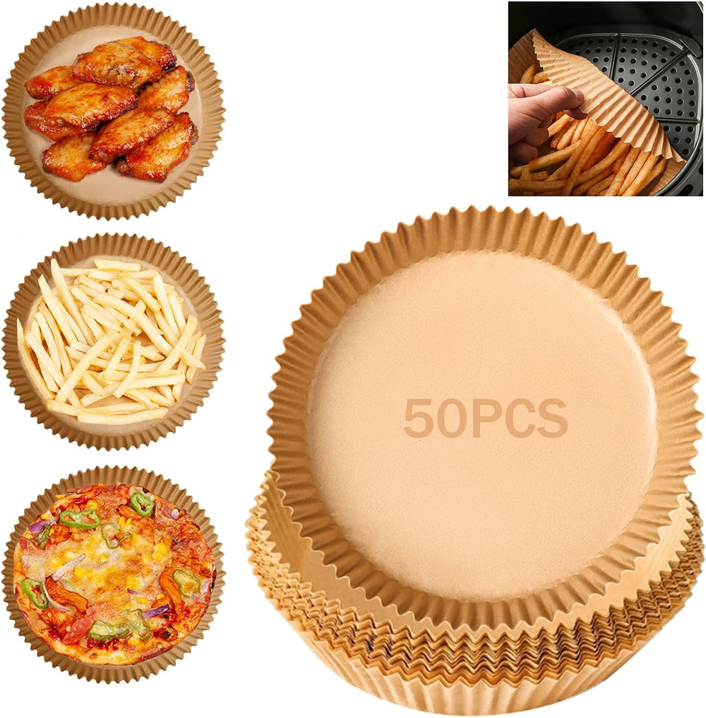 6 Bandejas de Silicona para Freidora de Aire (Colores Variados) + 50 Papeles de Horno de 20 × 20 cm Gratis