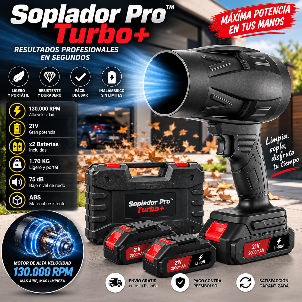 Soplador Pro™ Turbo, Soplador Potente + 2 Baterías