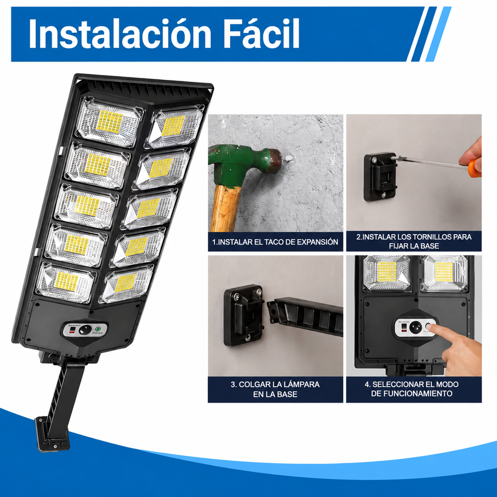 SolarMax Pro™ – Farola Solar LED 400W | 10,000 Lúmenes, Sensor de Movimiento, Control Remoto, IP65 Impermeable