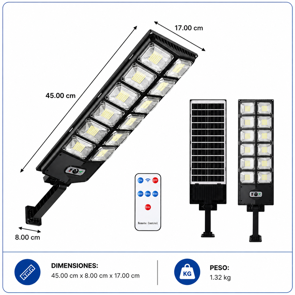SolarMax Pro™ – Farola Solar LED 400W | 10,000 Lúmenes, Sensor de Movimiento, Control Remoto, IP65 Impermeable