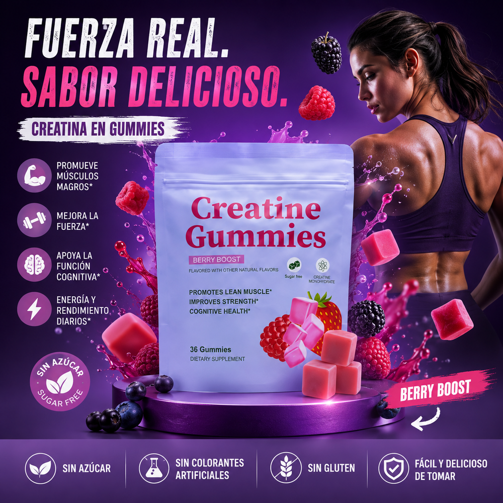 Creatine Gummies Berry Boost – Potencia tu Fuerza, Disfruta el Sabor 36 unidades