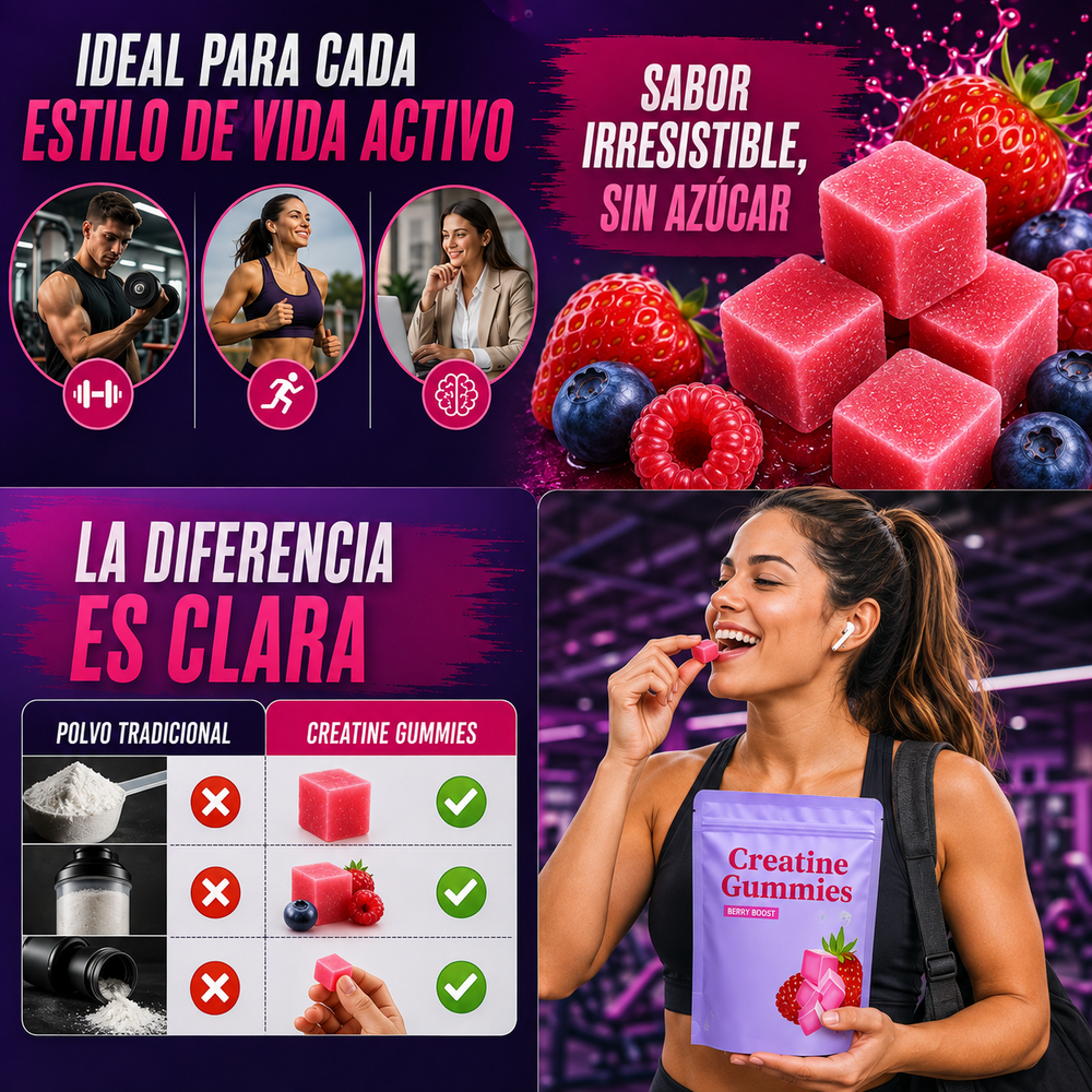 Creatine Gummies Berry Boost – Potencia tu Fuerza, Disfruta el Sabor 36 unidades
