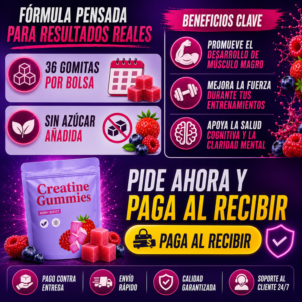 Creatine Gummies Berry Boost – Potencia tu Fuerza, Disfruta el Sabor 36 unidades